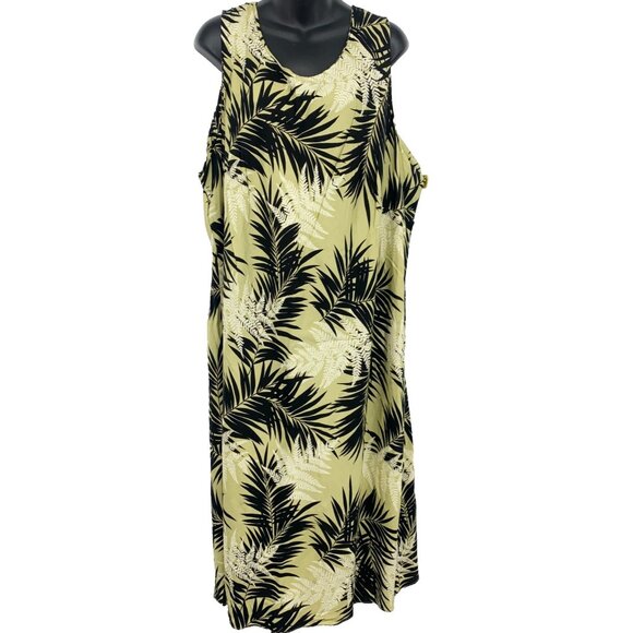 Hilo Hattie Women Aloha Hawaiian Plus 3X Green Midi Dress Slits Sleeveless EUC - Picture 1 of 6